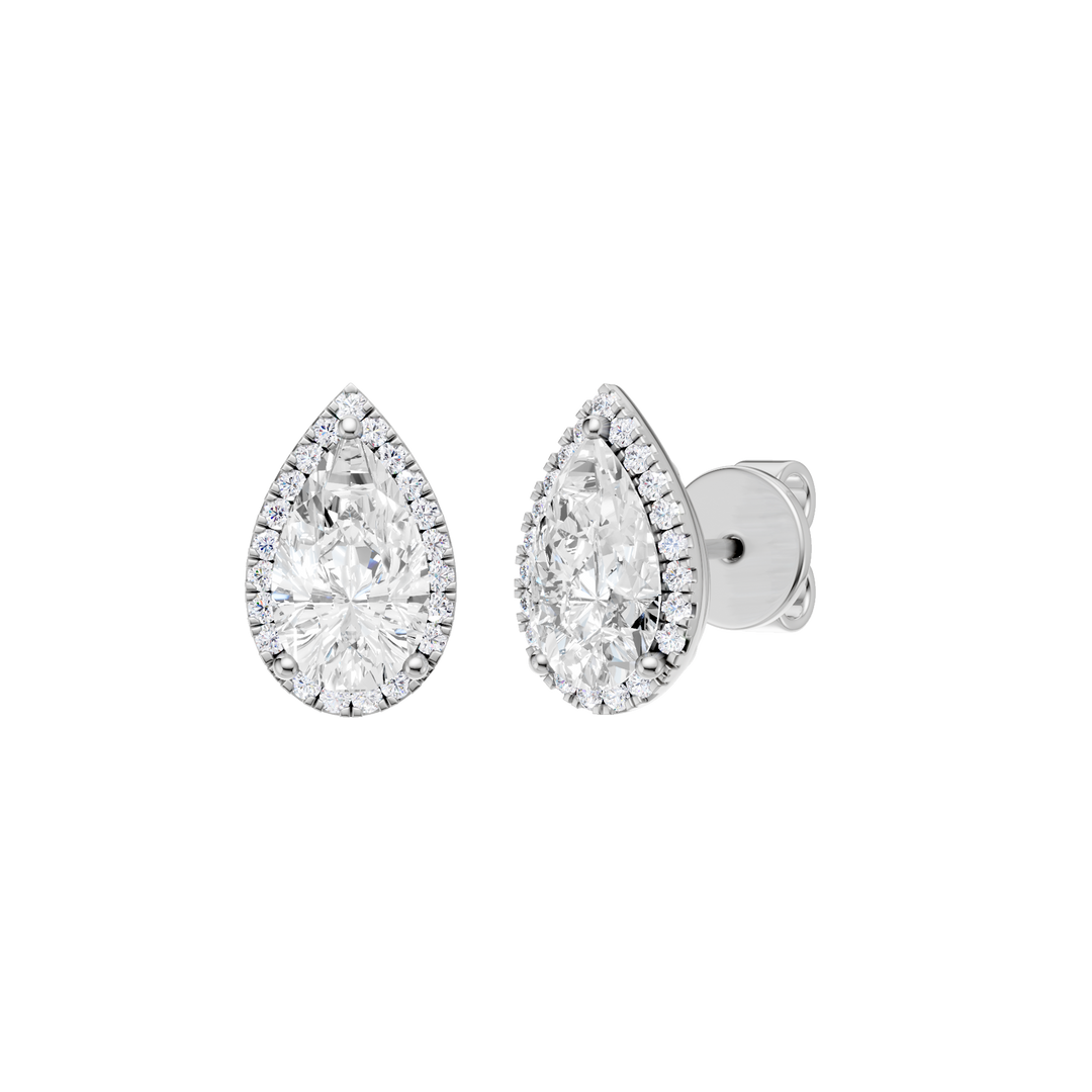 Petite Halo Stud Earrings (Pear) in 14K White Gold – Silvadi Jewelry Aurora CO