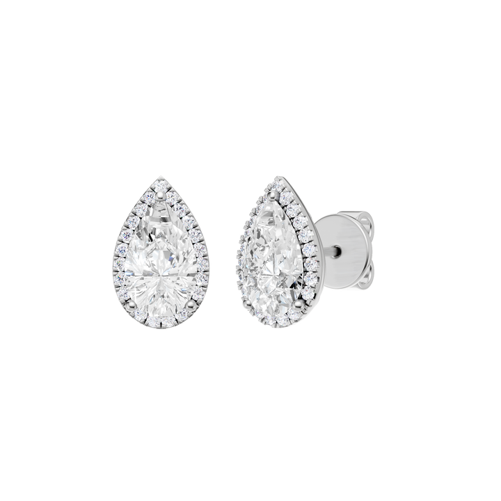 Petite Halo Stud Earrings (Pear) in 14K White Gold – Silvadi Jewelry Aurora CO