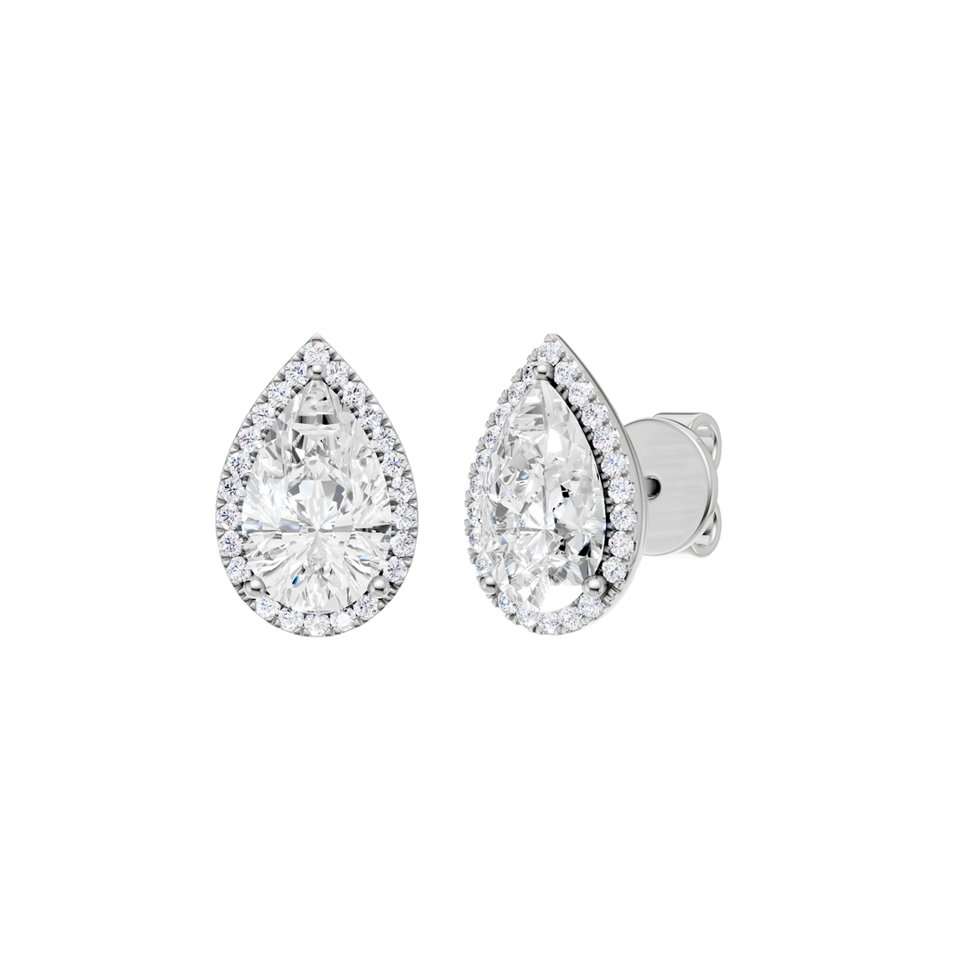 Petite Halo Stud Earrings (Pear) in 14K White Gold – Silvadi Jewelry Aurora CO