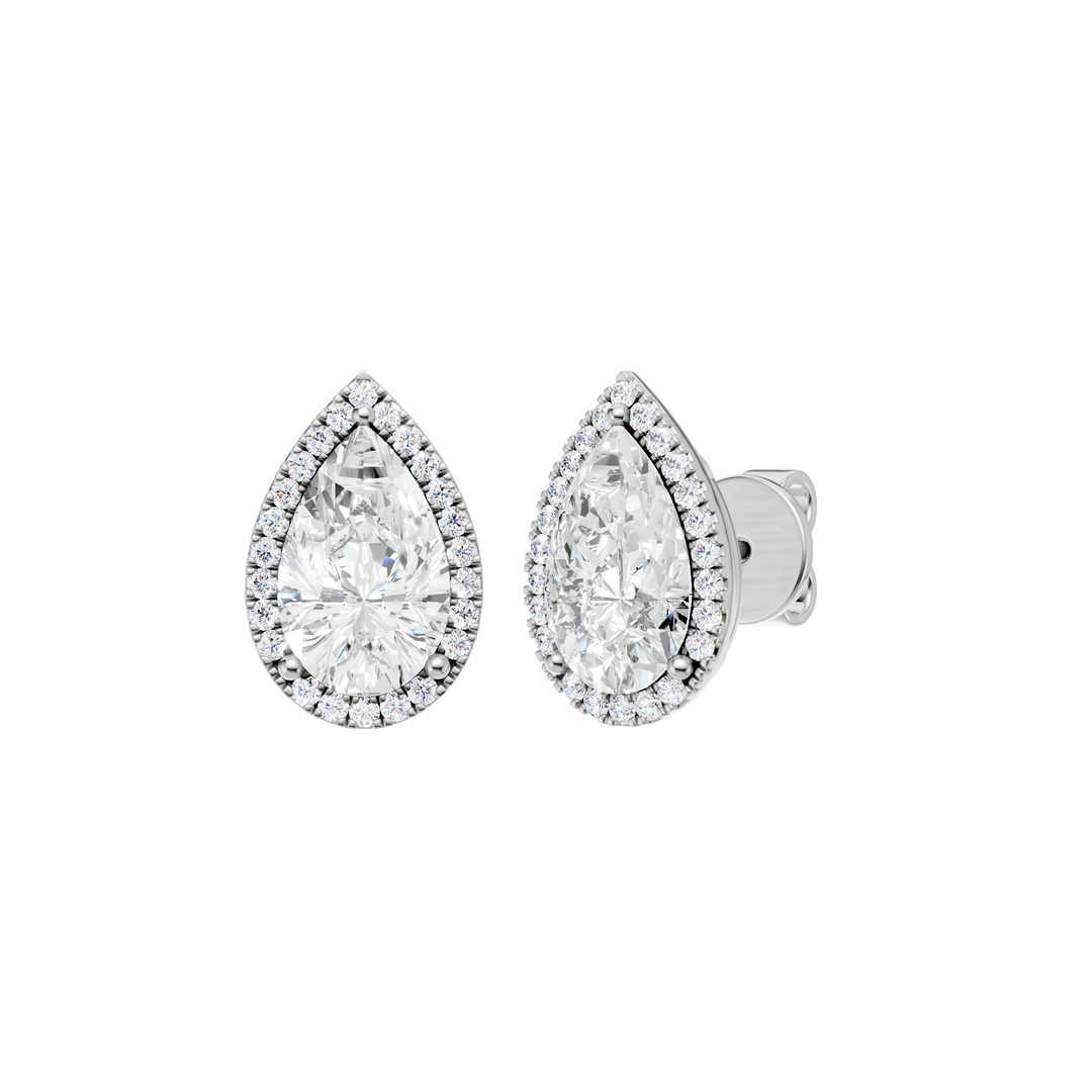 Petite Halo Stud Earrings (Pear) in 14K White Gold – Silvadi Jewelry Aurora CO