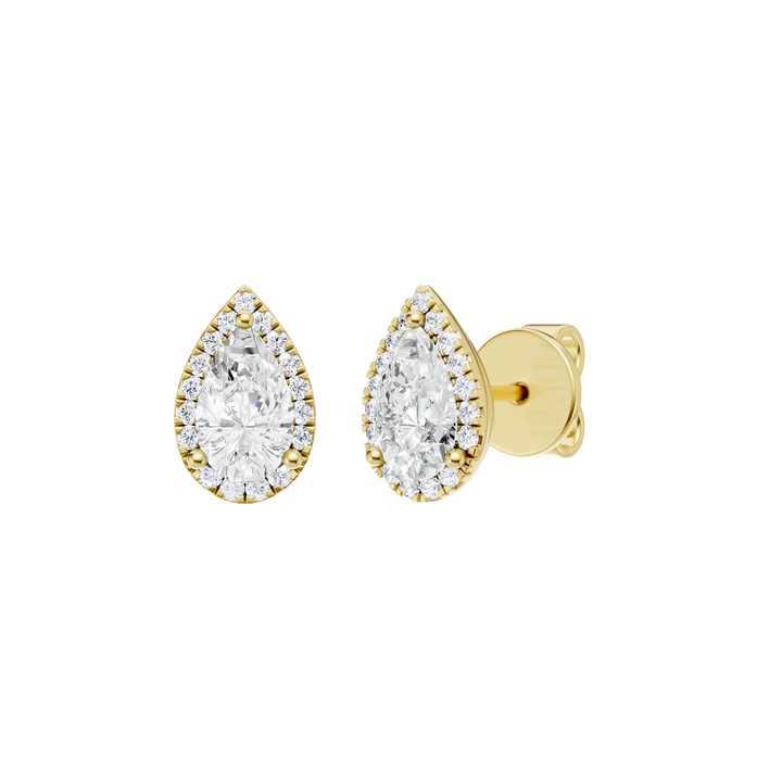 Petite Halo Stud Earrings (Pear) in 14K Yellow Gold – Silvadi Jewelry Aurora CO