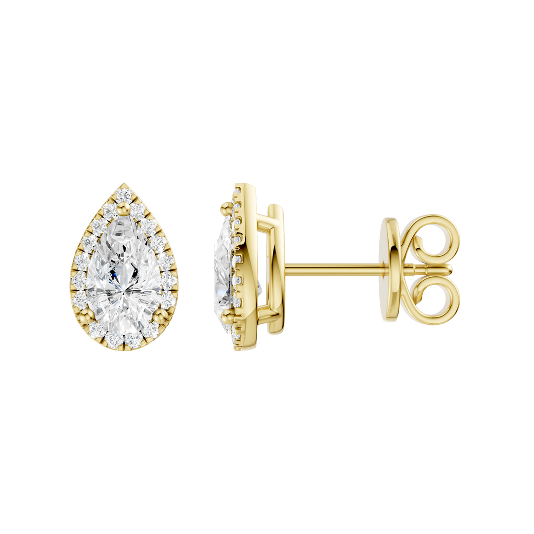 Petite Halo Stud Earrings (Pear) in 14K Yellow Gold – Silvadi Jewelry Aurora CO