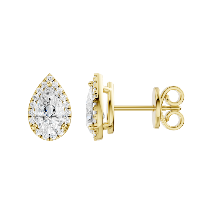 Petite Halo Stud Earrings (Pear) in 14K Yellow Gold – Silvadi Jewelry Aurora CO