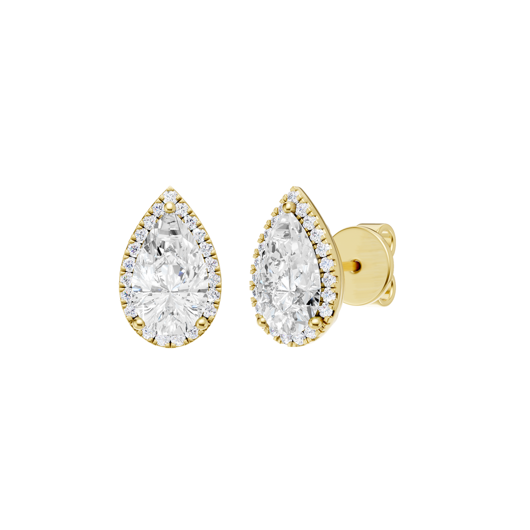 Petite Halo Stud Earrings (Pear) in 14K Yellow Gold – Silvadi Jewelry Aurora CO