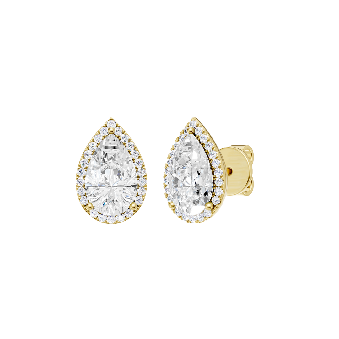 Petite Halo Stud Earrings (Pear) in 14K Yellow Gold – Silvadi Jewelry Aurora CO