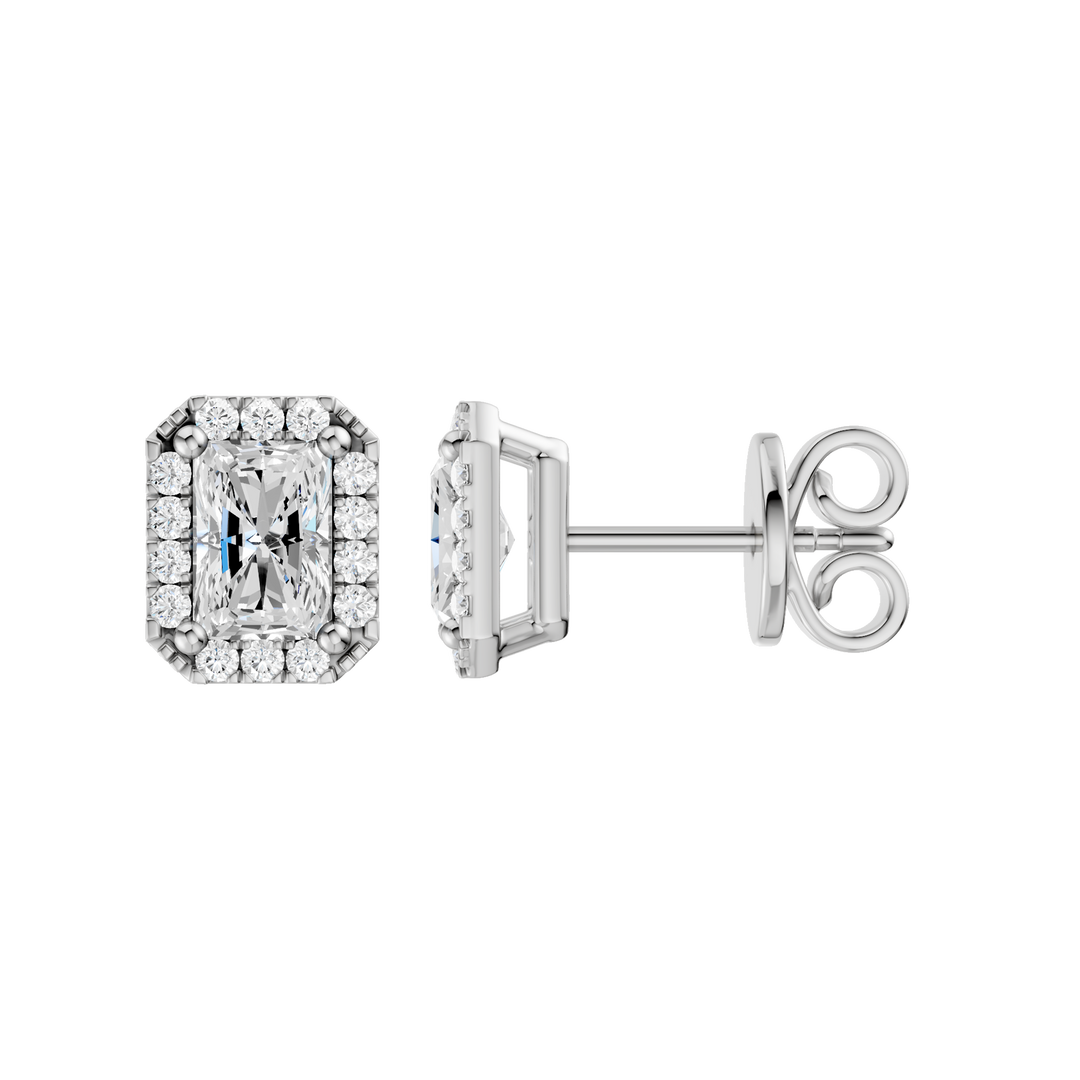 Petite Halo Stud Earrings (Radiant) in 14K White Gold – Silvadi Jewelry Aurora CO