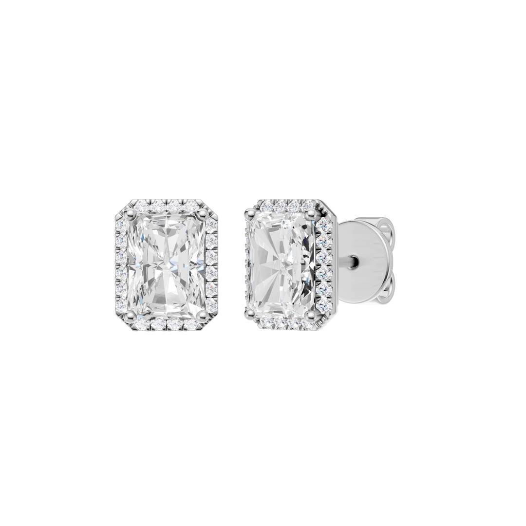 Petite Halo Stud Earrings (Radiant) in 14K White Gold – Silvadi Jewelry Aurora CO
