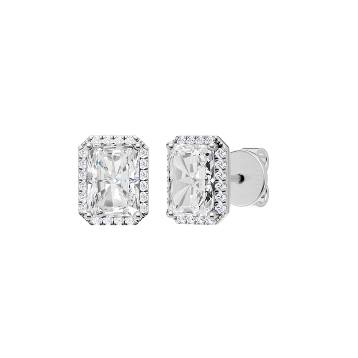 Petite Halo Stud Earrings (Radiant) in 14K White Gold – Silvadi Jewelry Aurora CO