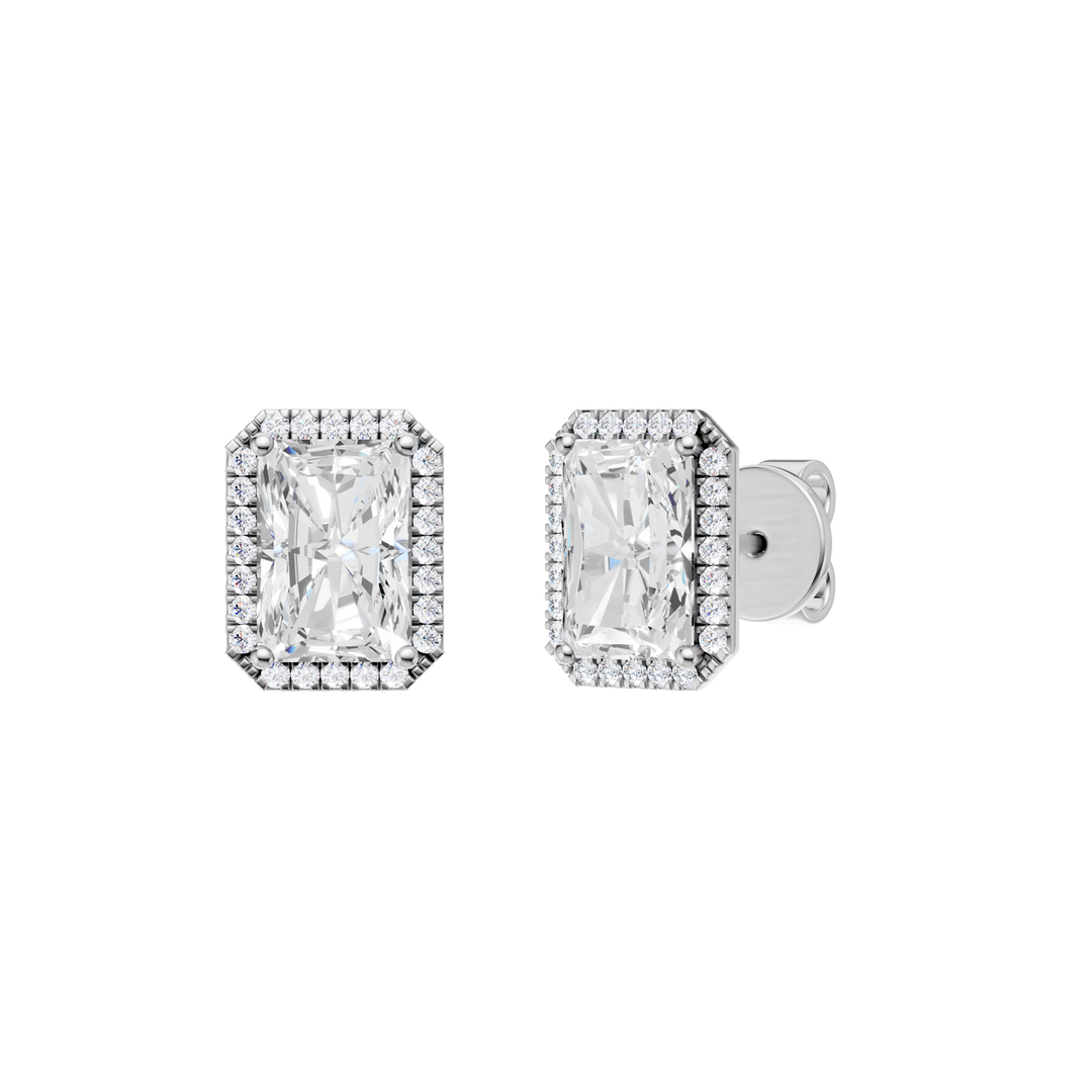 Petite Halo Stud Earrings (Radiant) in 14K White Gold – Silvadi Jewelry Aurora CO