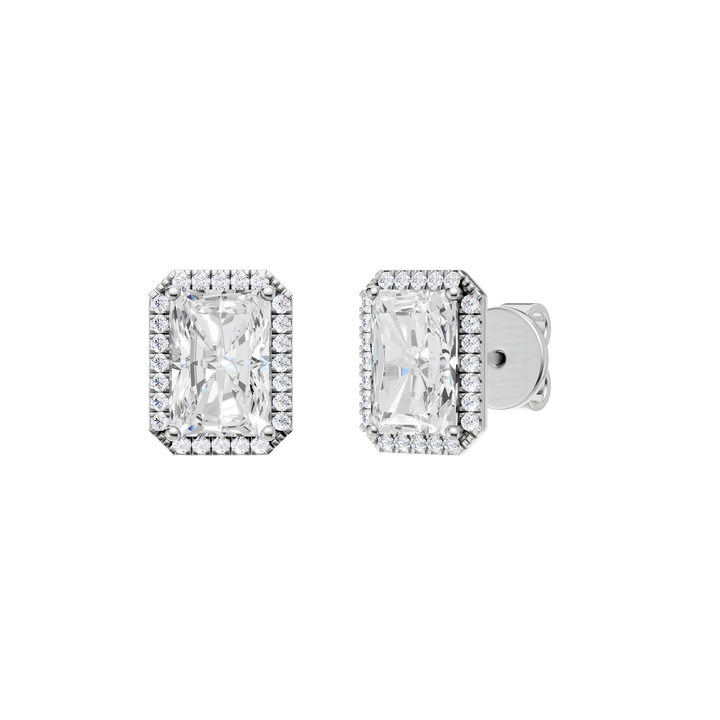 Petite Halo Stud Earrings (Radiant) in 14K White Gold – Silvadi Jewelry Aurora CO