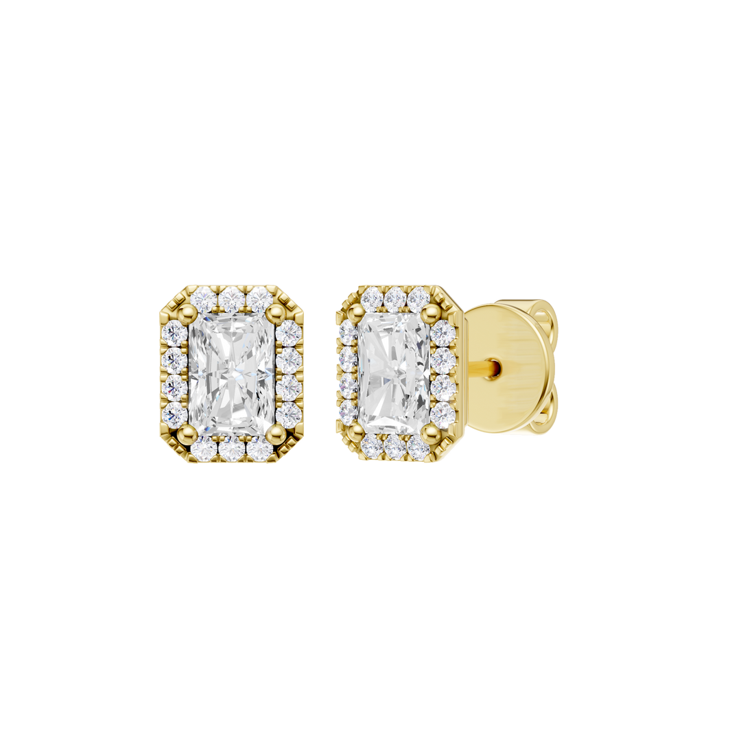 Petite Halo Stud Earrings (Radiant) in 14K Yellow Gold – Silvadi Jewelry Aurora CO