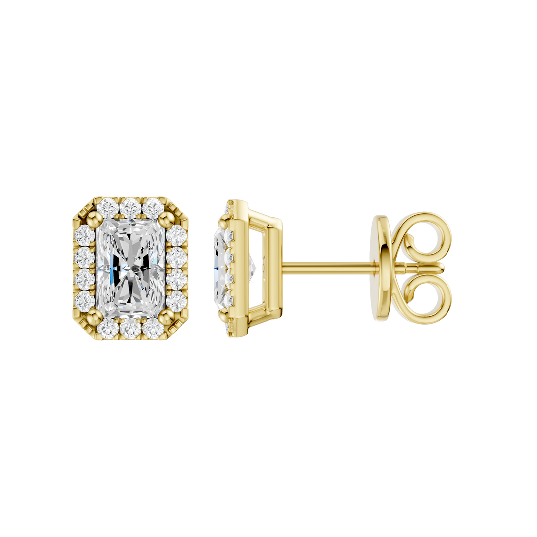 Petite Halo Stud Earrings (Radiant) in 14K Yellow Gold – Silvadi Jewelry Aurora CO