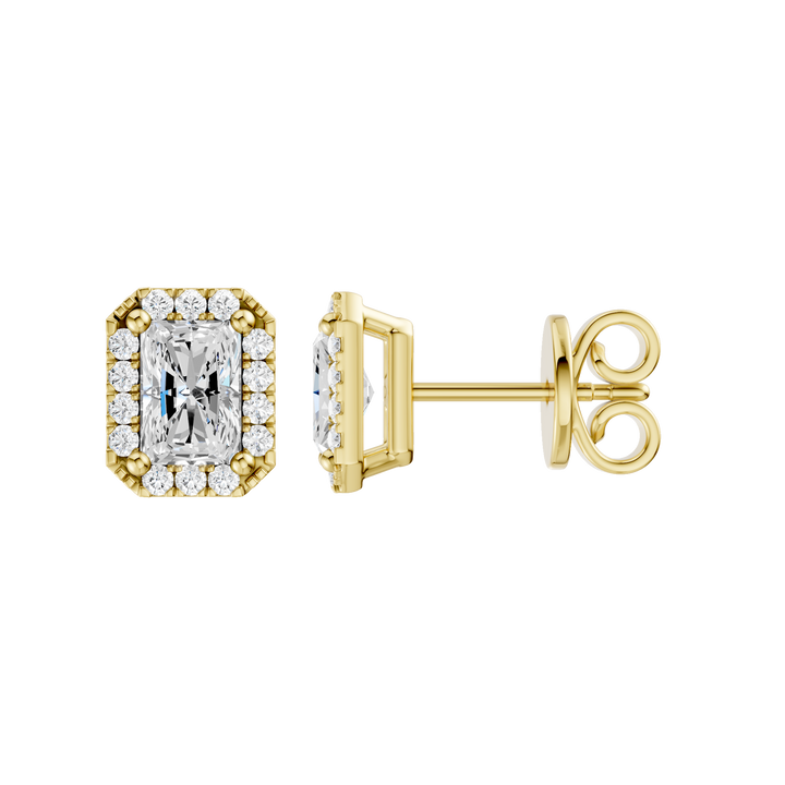 Petite Halo Stud Earrings (Radiant) in 14K Yellow Gold – Silvadi Jewelry Aurora CO