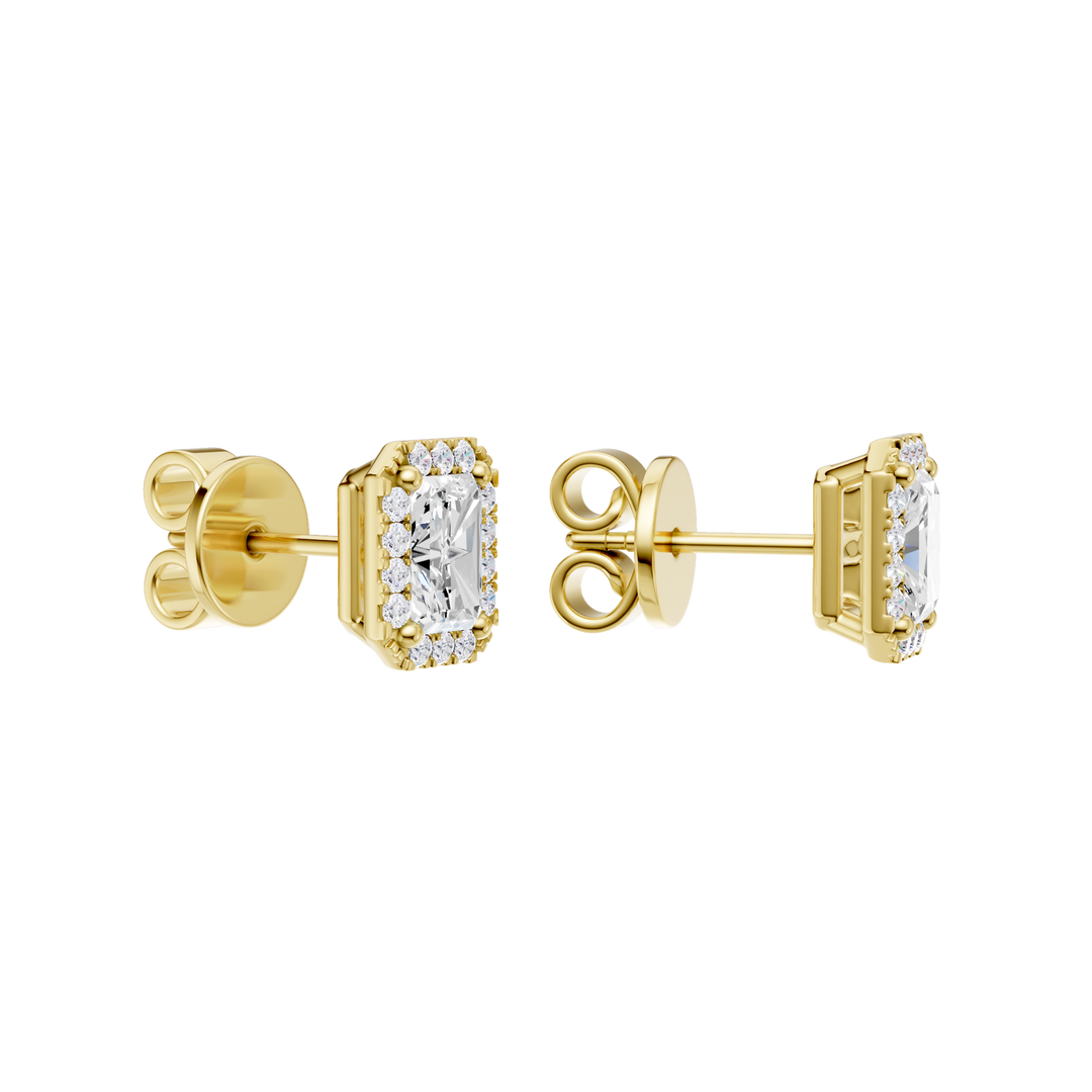 Petite Halo Stud Earrings (Radiant) in 14K Yellow Gold – Silvadi Jewelry Aurora CO