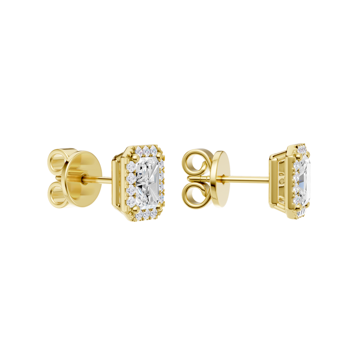 Petite Halo Stud Earrings (Radiant) in 14K Yellow Gold – Silvadi Jewelry Aurora CO