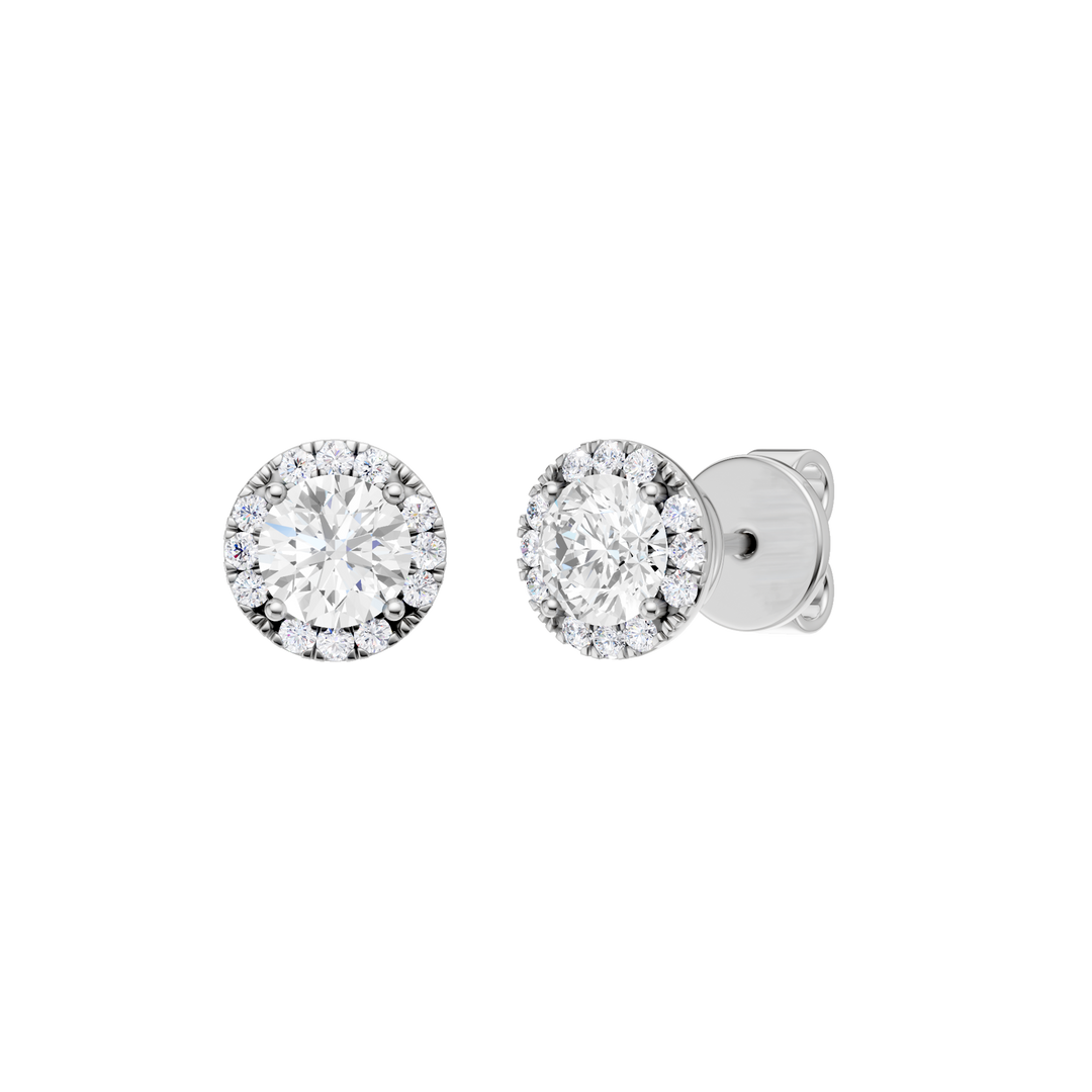 Petite Halo Stud Earrings (Round) in 14K White Gold – Silvadi Jewelry Aurora CO