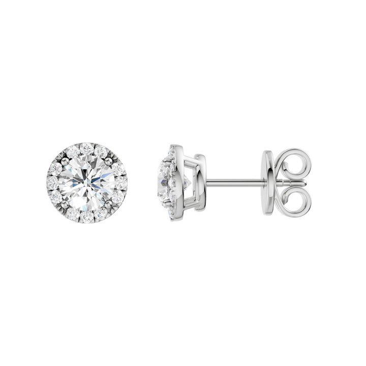 Petite Halo Stud Earrings (Round) in 14K White Gold – Silvadi Jewelry Aurora CO