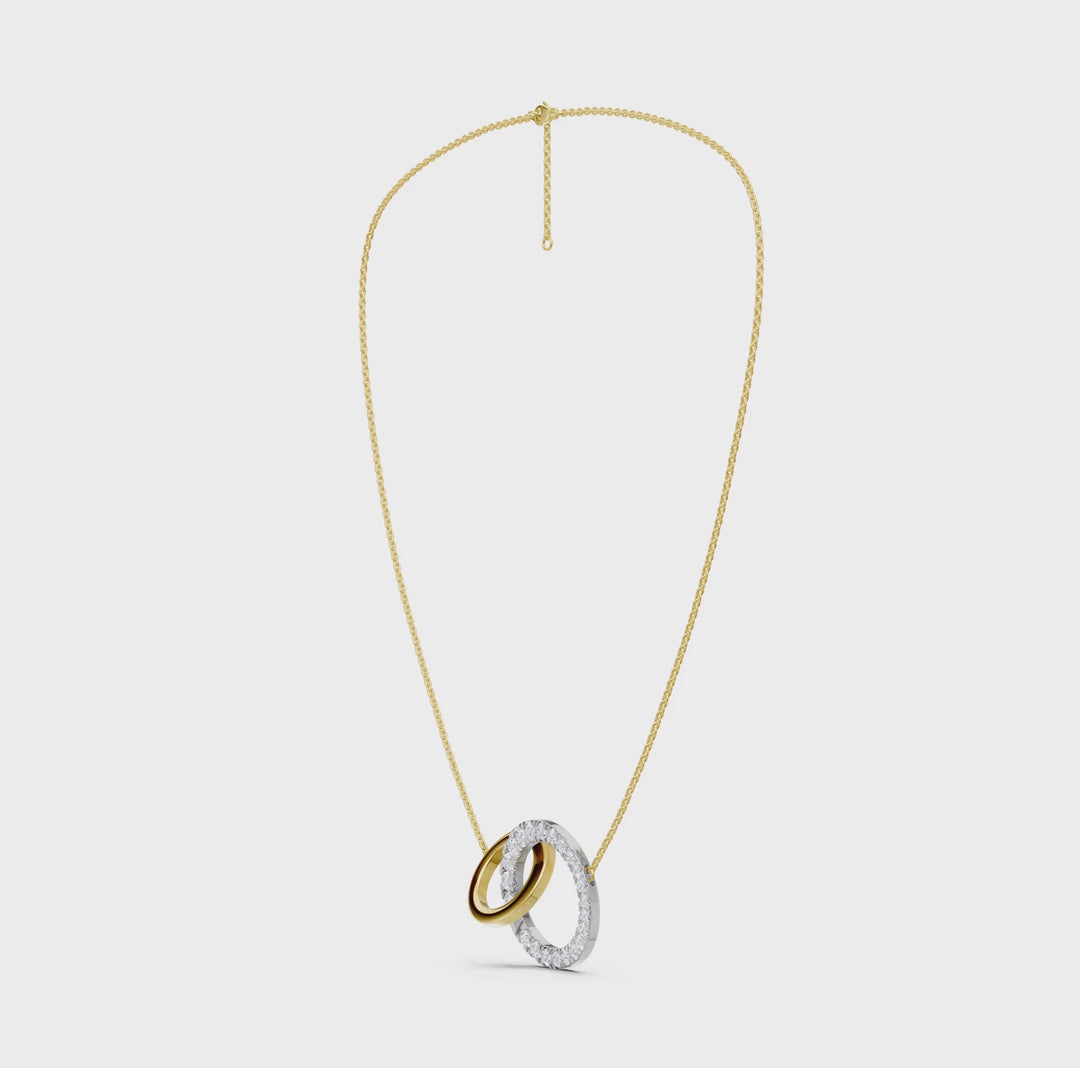 Gold and Diamond Interlink Circle Pendant (Round) in 14K Two-Tone White and Yellow Gold – Silvadi Jewelry Aurora CO