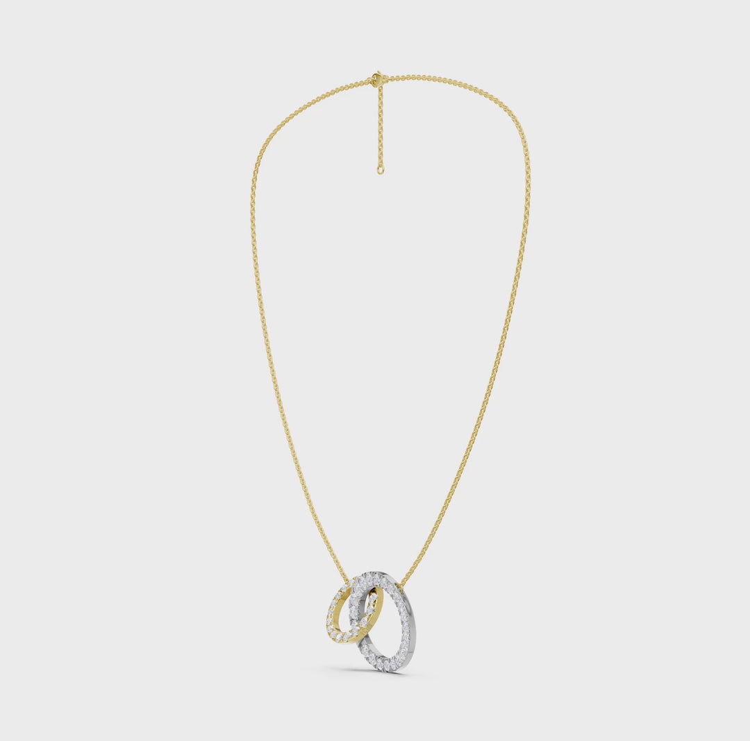 Double Diamond Interlink Circle Pendant (Round) in 14K Two-Tone White and Yellow Gold – Silvadi Jewelry Aurora CO
