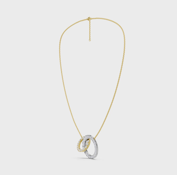Double Diamond Interlink Circle Pendant (Round) in 14K Two-Tone White and Yellow Gold – Silvadi Jewelry Aurora CO