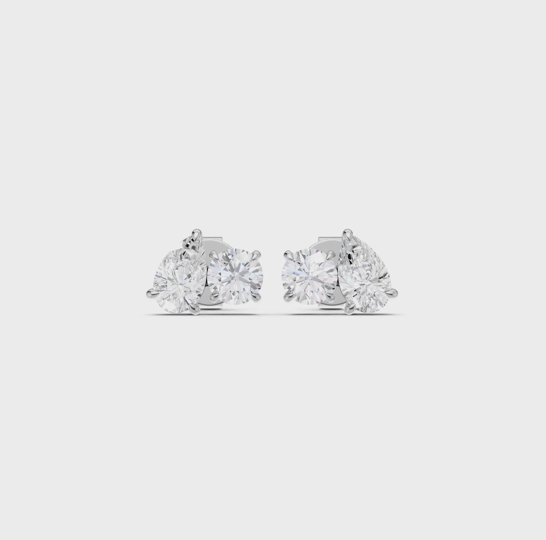 Toi et Moi Stud Earrings (Round, Pear) in 14K White Gold – Silvadi Jewelry Aurora CO