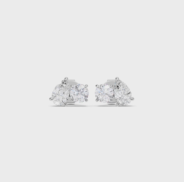 Toi et Moi Stud Earrings (Round, Pear) in 14K White Gold – Silvadi Jewelry Aurora CO