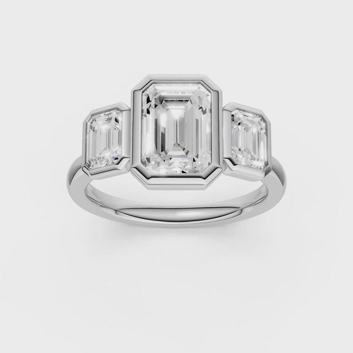 Bezel-Set 3 Stone Ring (Emerald) in 14K White Gold – Silvadi Jewelry Aurora CO