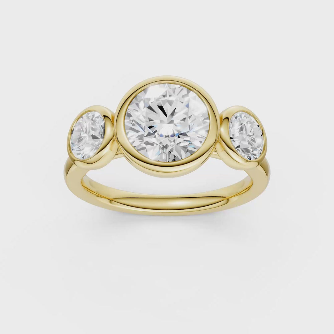 Bezel-Set 3 Stone Ring (Round) in 14K Yellow Gold – Silvadi Jewelry Aurora CO