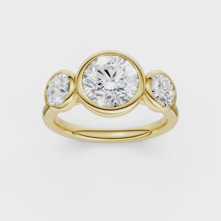 Bezel-Set 3 Stone Ring (Round) in 14K Yellow Gold – Silvadi Jewelry Aurora CO