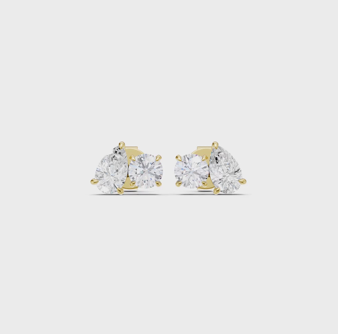 Toi et Moi Stud Earrings (Round, Pear) in 14K Yellow Gold – Silvadi Jewelry Aurora CO