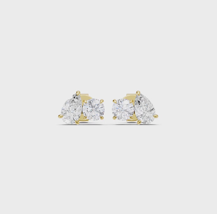 Toi et Moi Stud Earrings (Round, Pear) in 14K Yellow Gold – Silvadi Jewelry Aurora CO