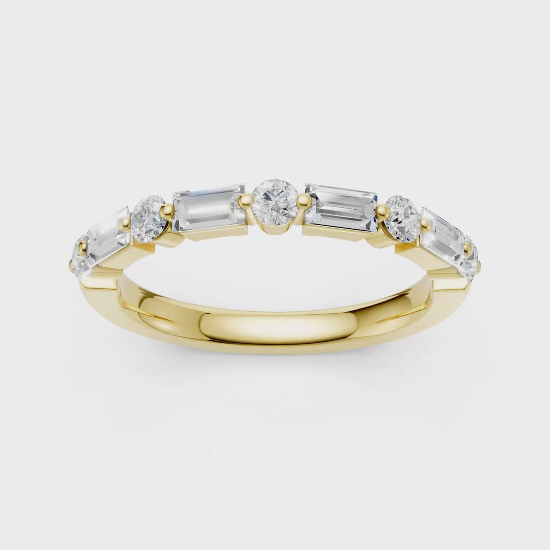 Single Shared-Prong Wedding Band (Round, Baguette) in 14K Yellow Gold – Silvadi Jewelry Aurora CO