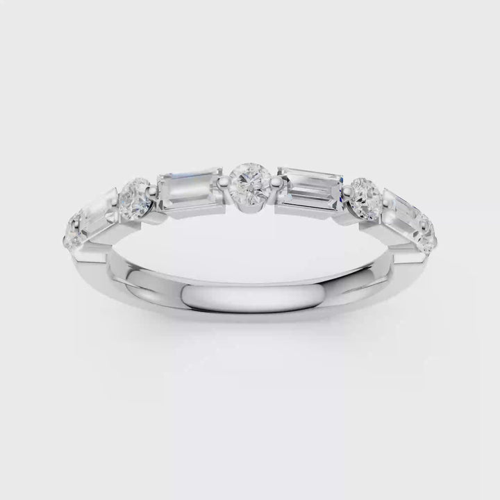 Single Shared-Prong Wedding Band (Round, Baguette) in 14K White Gold – Silvadi Jewelry Aurora CO
