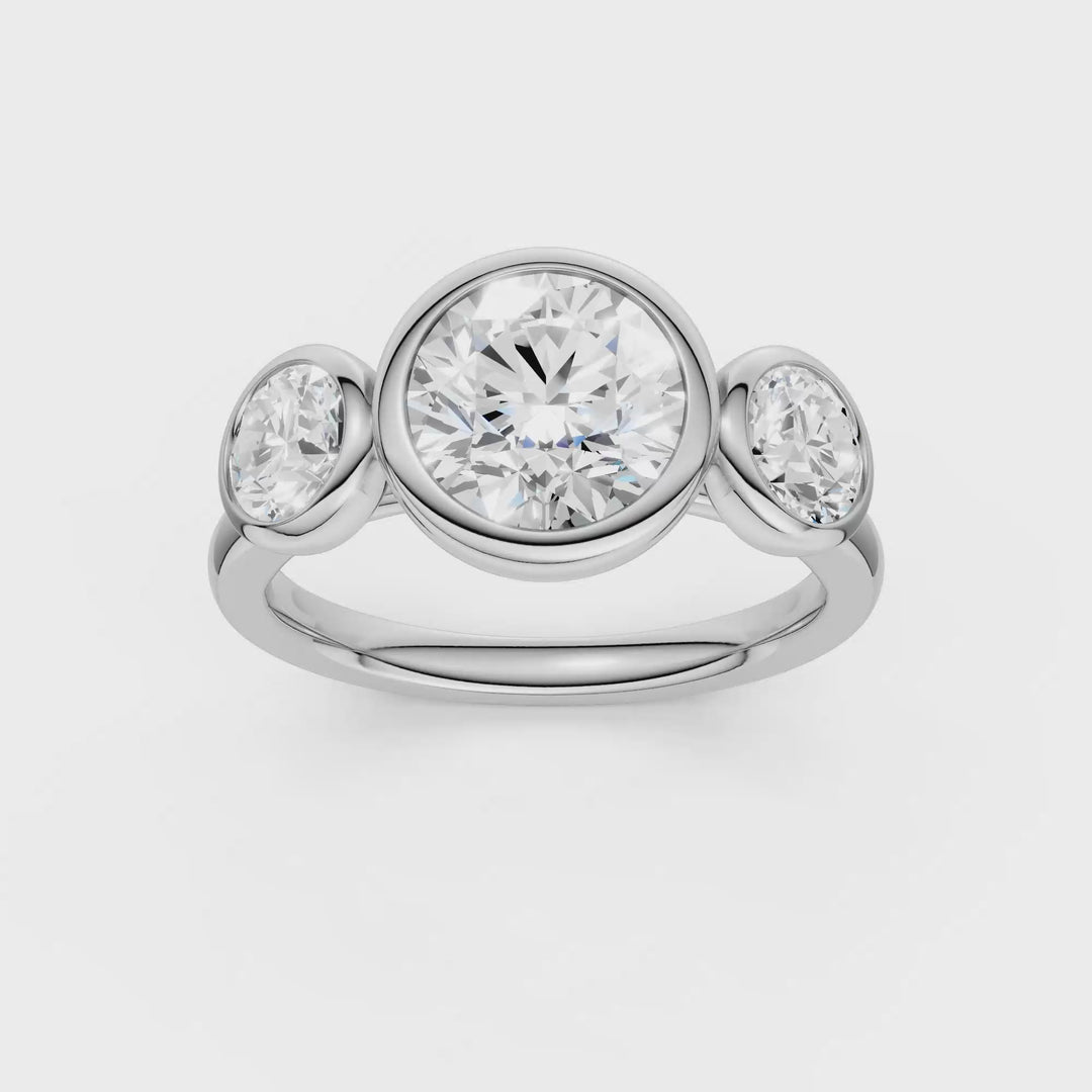 Bezel-Set 3 Stone Ring (Round) in 14K White Gold – Silvadi Jewelry Aurora CO