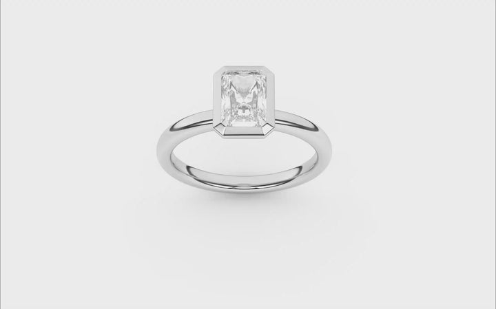 Bezel-Set Solitaire Ring (Radiant Cut) in 14K White Gold – Silvadi Jewelry Aurora CO