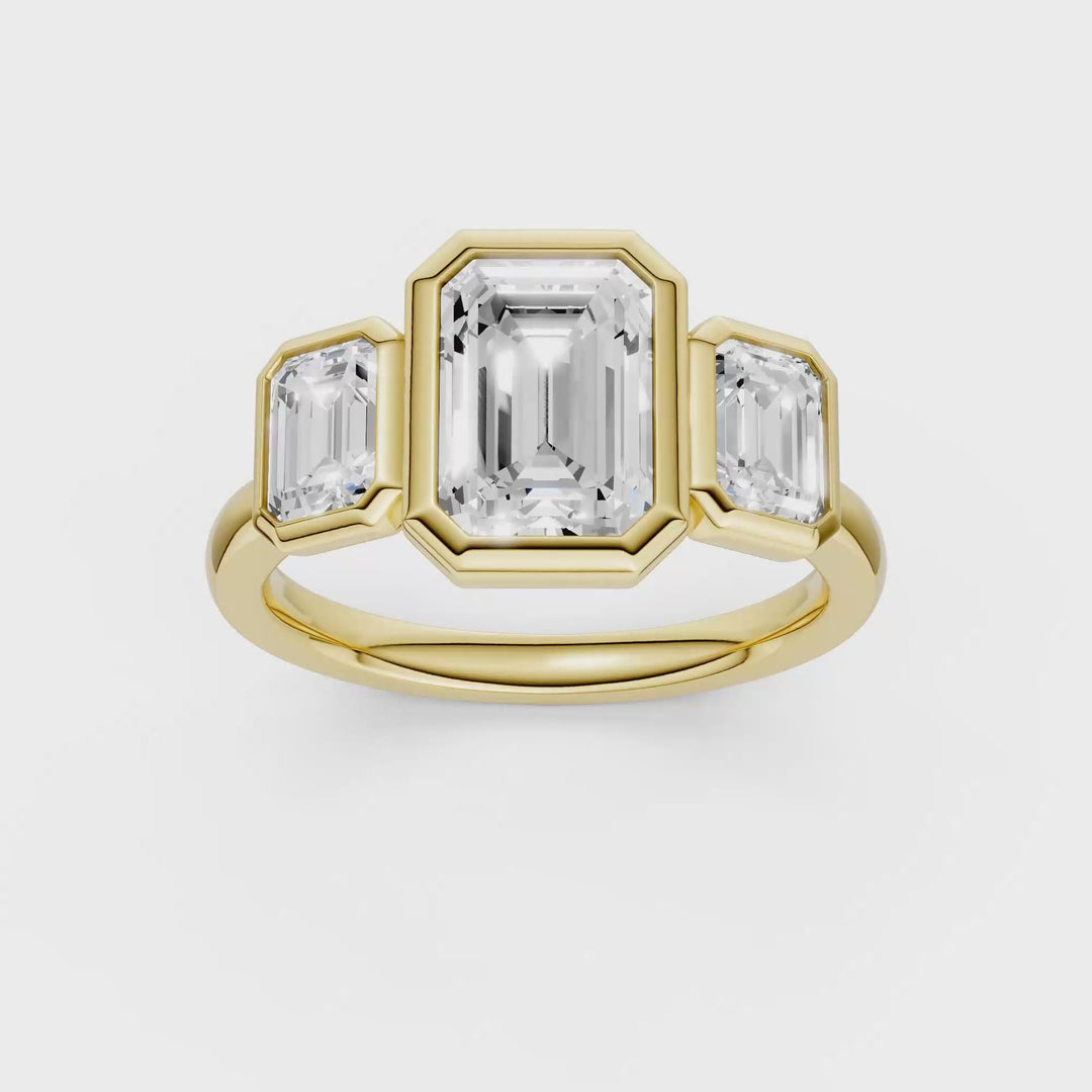 Bezel-Set 3 Stone Ring (Emerald) in 14K Yellow Gold – Silvadi Jewelry Aurora CO