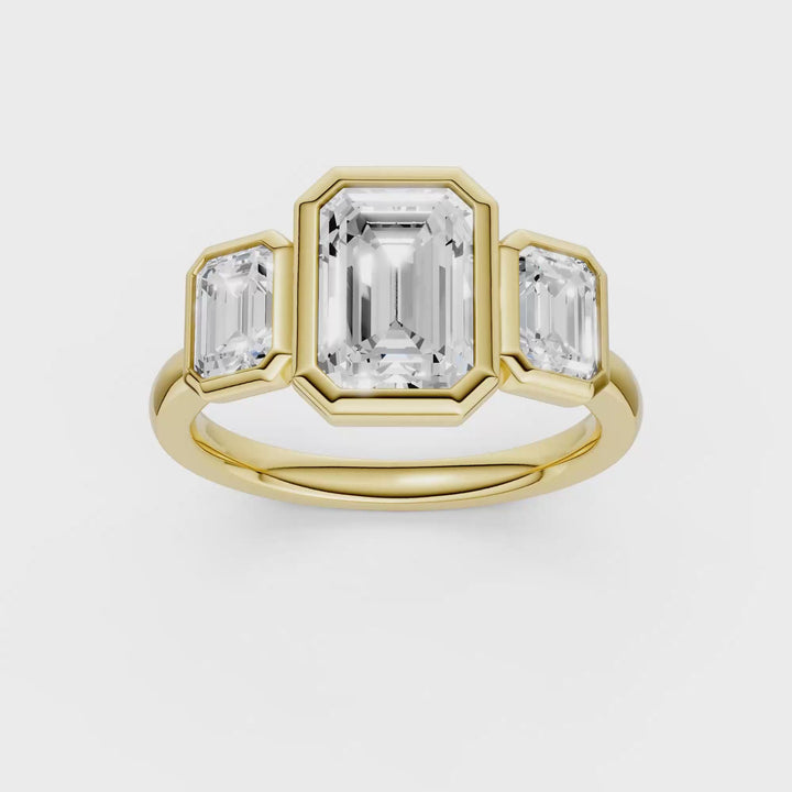 Bezel-Set 3 Stone Ring (Emerald) in 14K Yellow Gold – Silvadi Jewelry Aurora CO