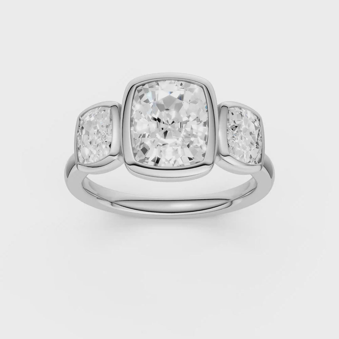 Bezel-Set 3 Stone Ring (Elongated Cushion) in 14K White Gold – Silvadi Jewelry Aurora CO