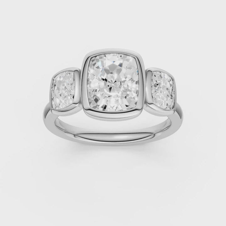 Bezel-Set 3 Stone Ring (Elongated Cushion) in 14K White Gold – Silvadi Jewelry Aurora CO