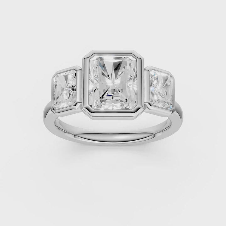 Bezel-Set 3 Stone Ring (Radiant Cut) in 14K White Gold – Silvadi Jewelry Aurora CO