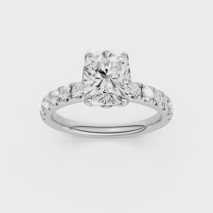 Tulip Head Engagement Ring (Elongated Cushion) in 14K White Gold – Silvadi Jewelry Aurora CO