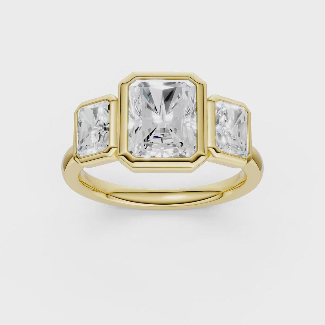 Bezel-Set 3 Stone Ring (Radiant Cut) in 14K Yellow Gold – Silvadi Jewelry Aurora CO