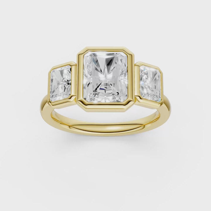 Bezel-Set 3 Stone Ring (Radiant Cut) in 14K Yellow Gold – Silvadi Jewelry Aurora CO