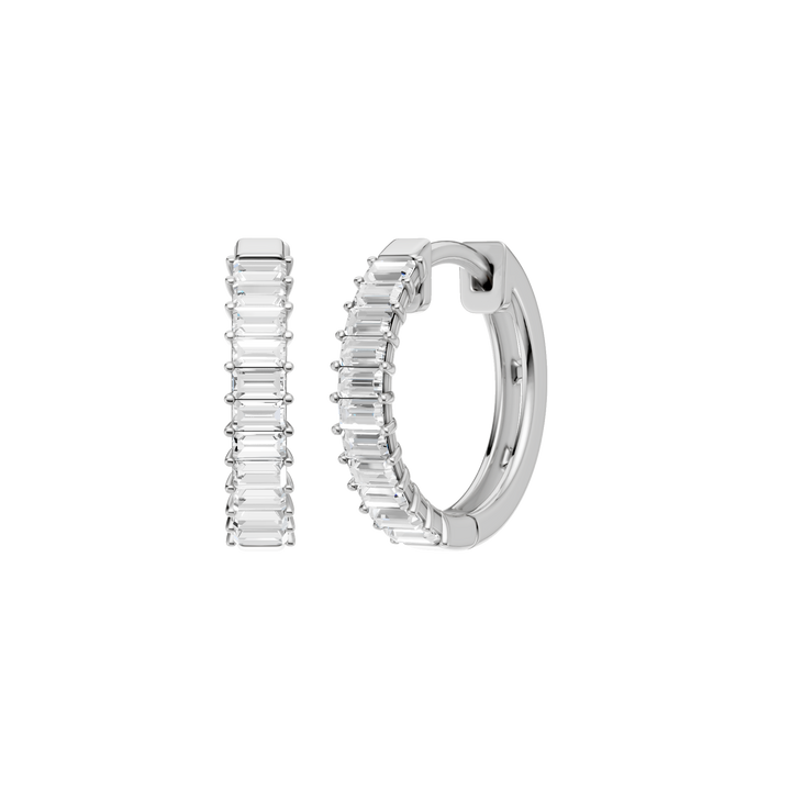 Prong-Set Huggies Hoop Earrings (Baguette) in 14K White Gold – Silvadi Jewelry Aurora CO