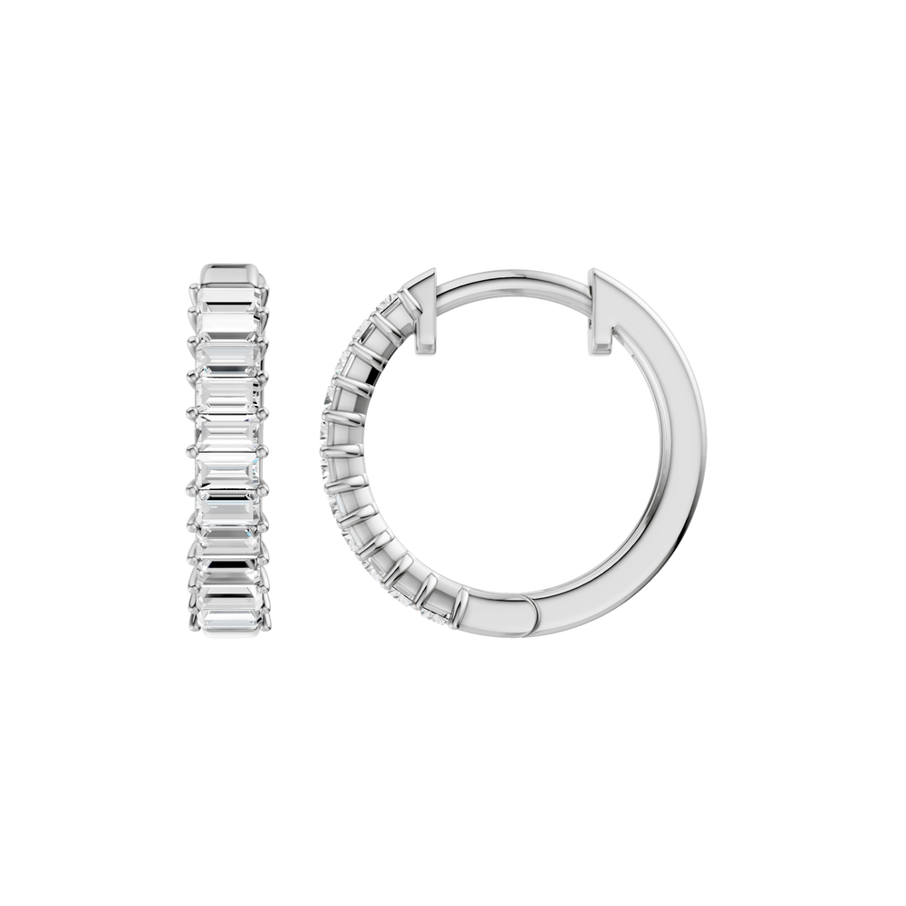 Prong-Set Huggies Hoop Earrings (Baguette) in 14K White Gold – Silvadi Jewelry Aurora CO