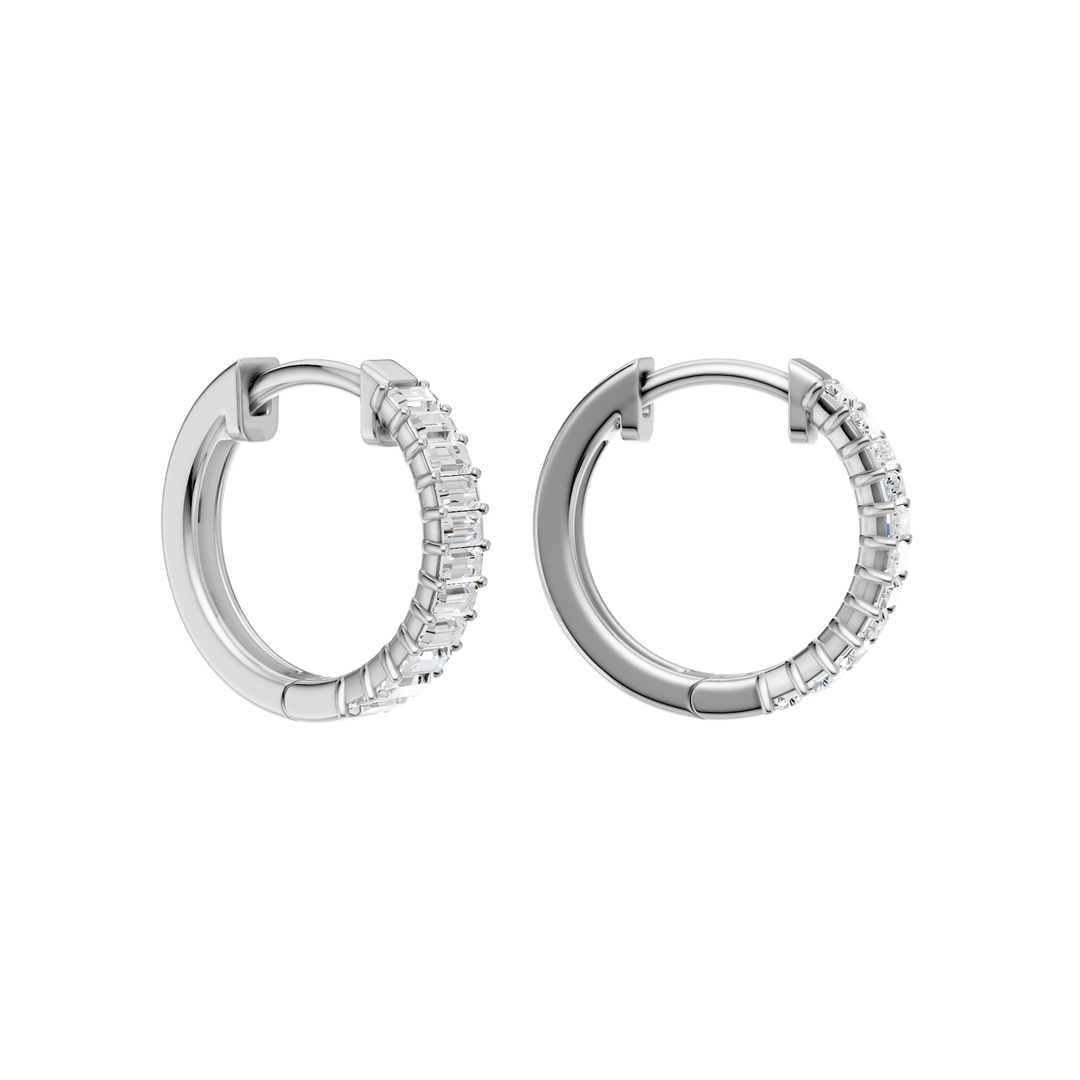 Prong-Set Huggies Hoop Earrings (Baguette) in 14K White Gold – Silvadi Jewelry Aurora CO
