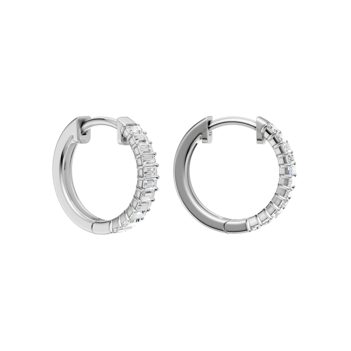 Prong-Set Huggies Hoop Earrings (Baguette) in 14K White Gold – Silvadi Jewelry Aurora CO