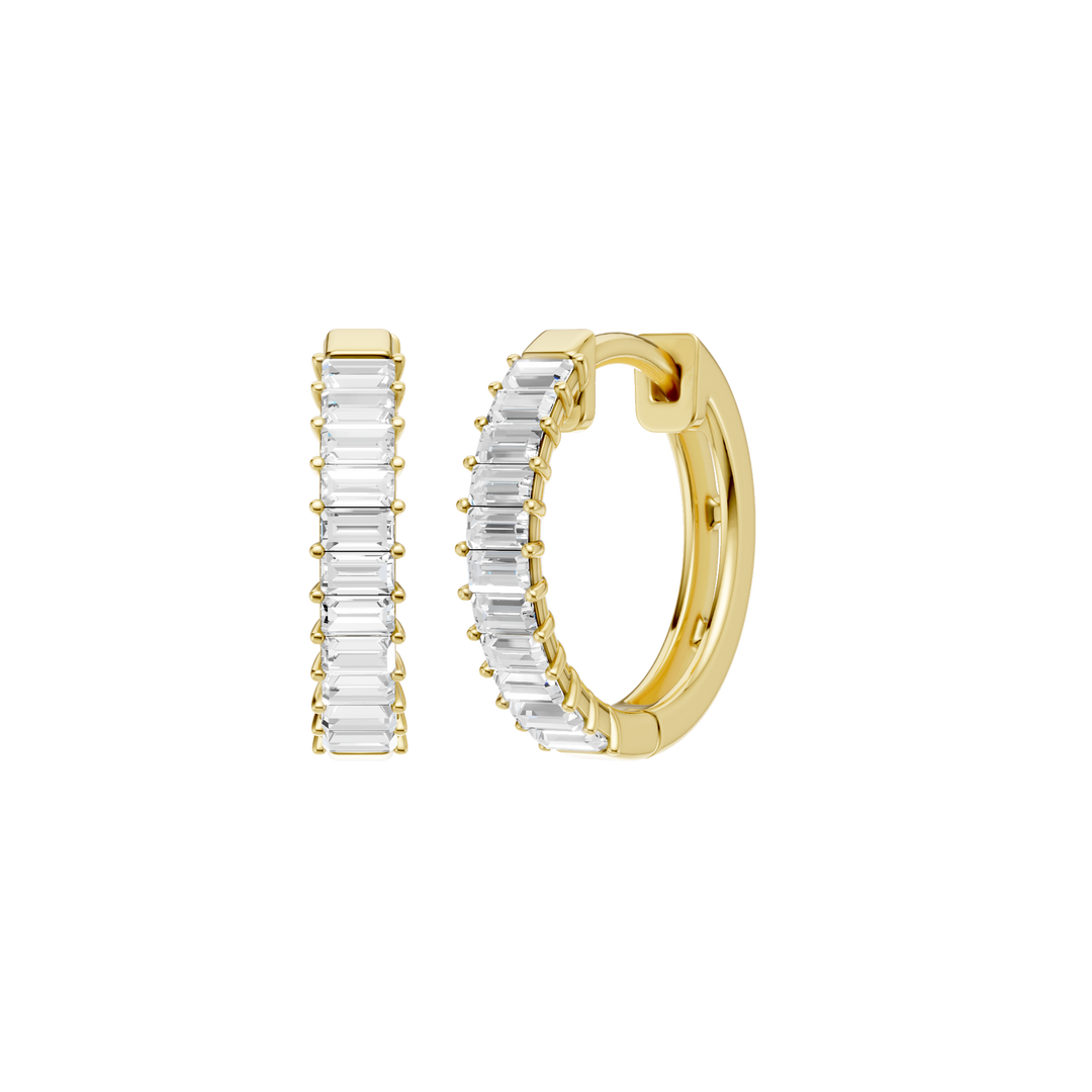 Prong-Set Huggies Hoop Earrings (Baguette) in 14K Yellow Gold – Silvadi Jewelry Aurora CO