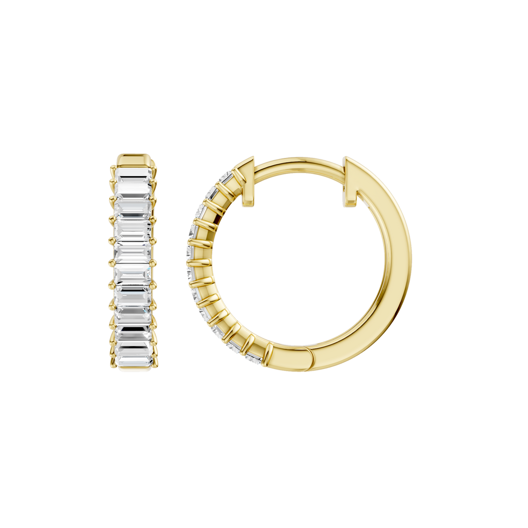 Prong-Set Huggies Hoop Earrings (Baguette) in 14K Yellow Gold – Silvadi Jewelry Aurora CO