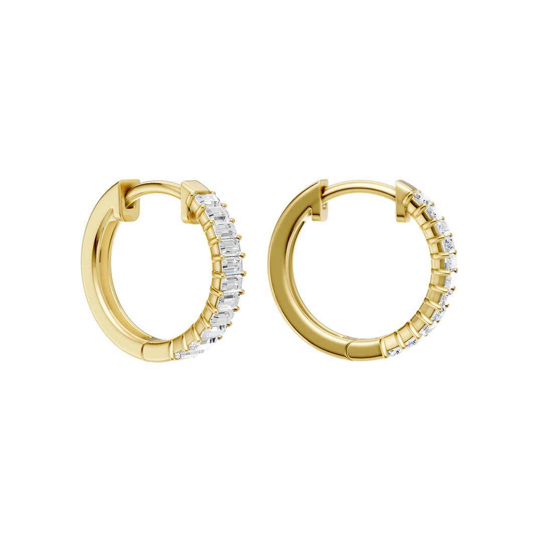 Prong-Set Huggies Hoop Earrings (Baguette) in 14K Yellow Gold – Silvadi Jewelry Aurora CO